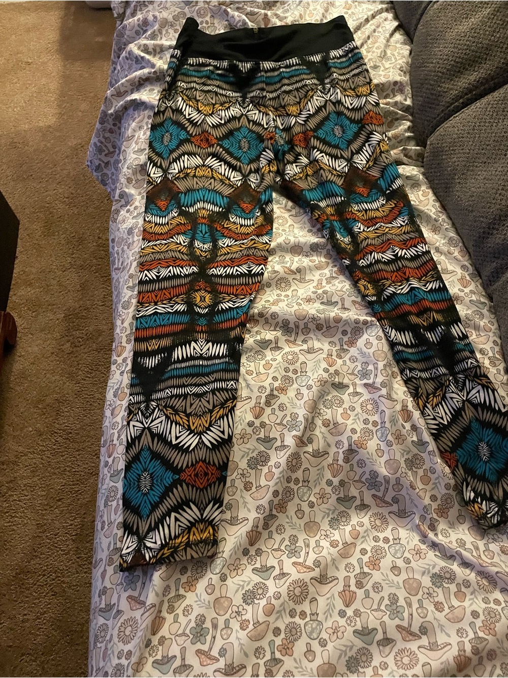 Almost Famous Multicolor Aztec-Pattern Leggings with Black Waistband